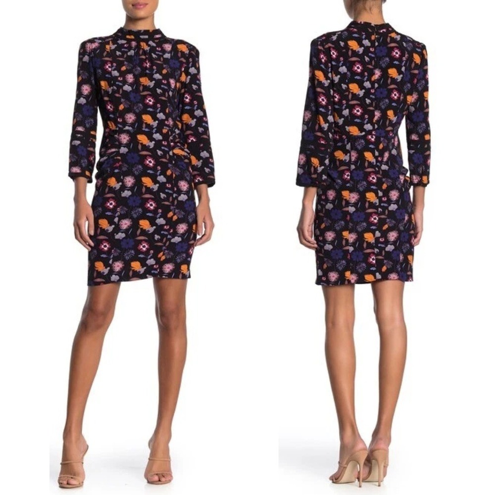 ba&sh Dress Womens Size 0 Black Maha Floral Mini ASO Emet Kamala Sarayu Blue